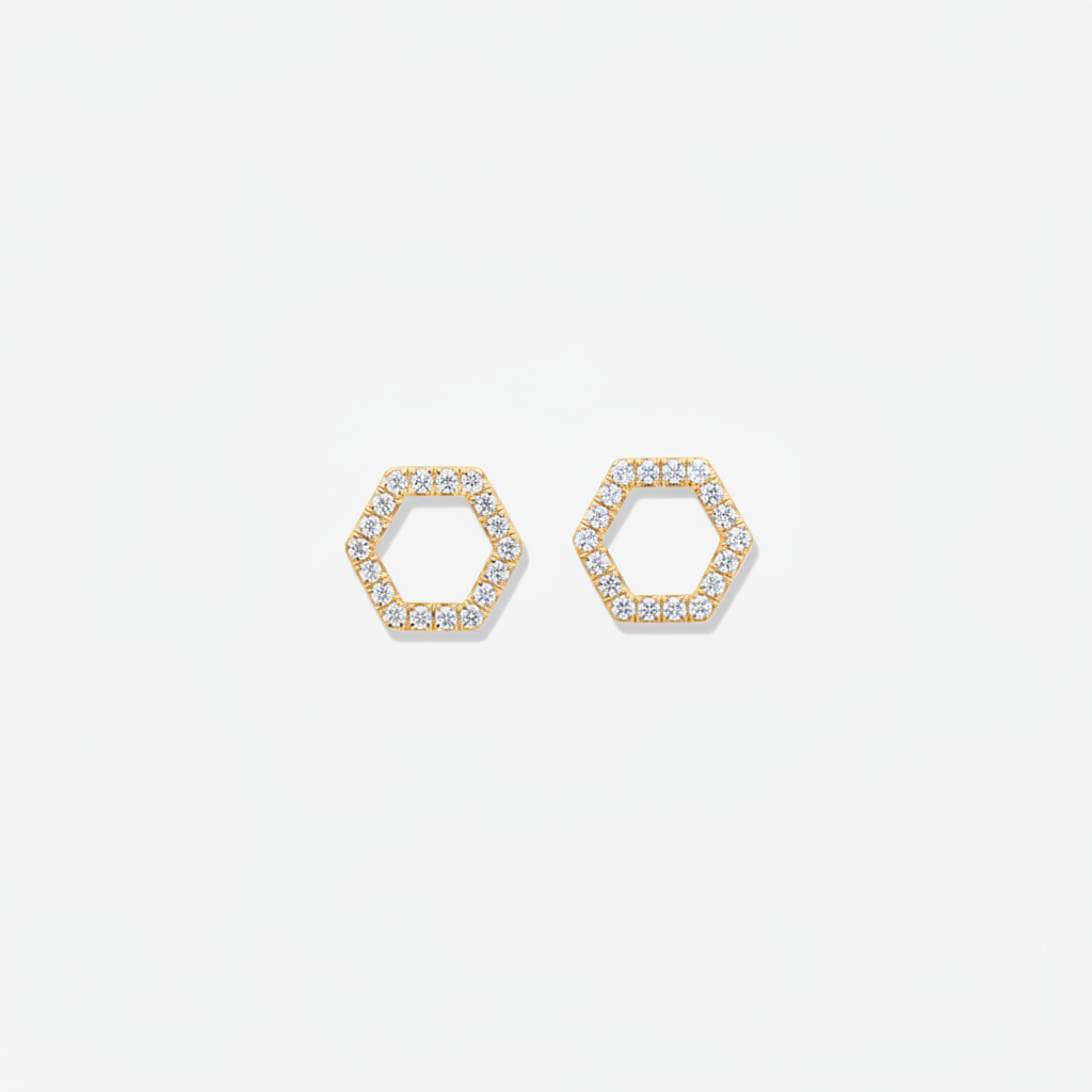 18k yellow gold, diamond hexagon studs 