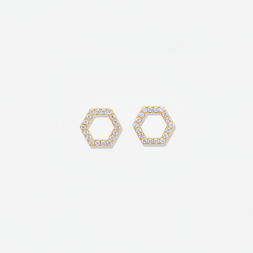 18k yellow gold, diamond hexagon studs 