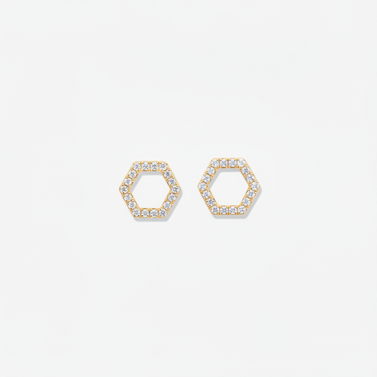 18k yellow gold, diamond hexagon studs 