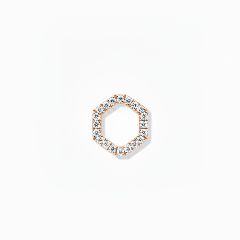 18k rose gold diamond hexagon stud 