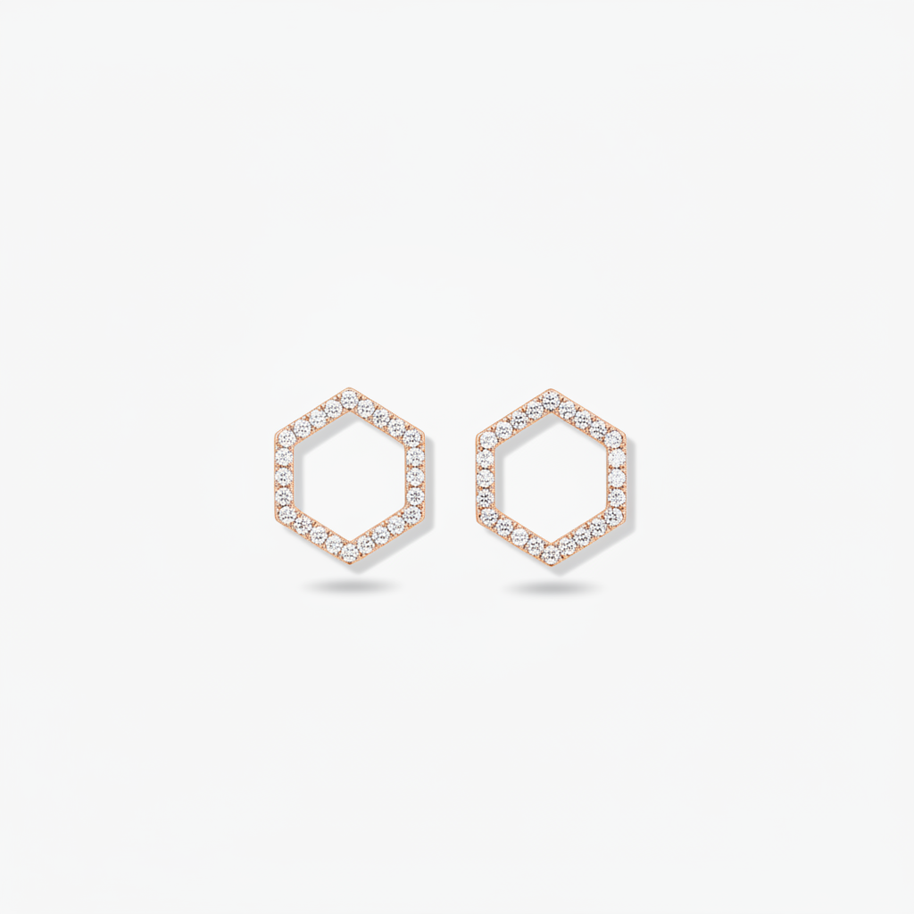 18k Rose gold diamond hexagon studs