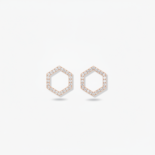18k Rose gold diamond hexagon studs
