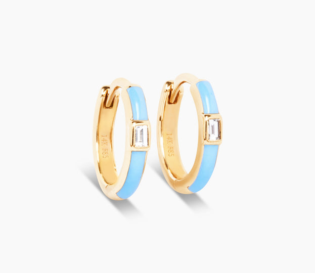 Enamel Diamond Earrings - Sky Blue